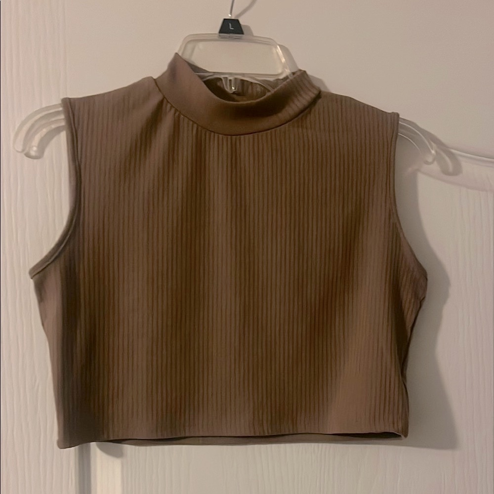 NVGTN Tan Sleeveless Ribbed Cropped Mock NeckTank Top